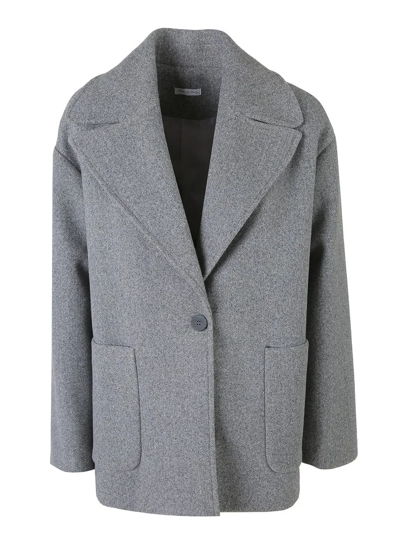 Cappotto donna oversize con bottone e spacchi laterali - grigio