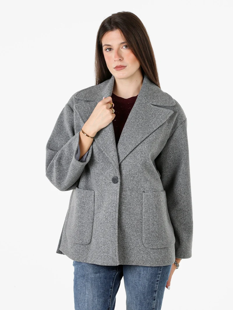 Cappotto donna oversize con bottone e spacchi laterali - grigio