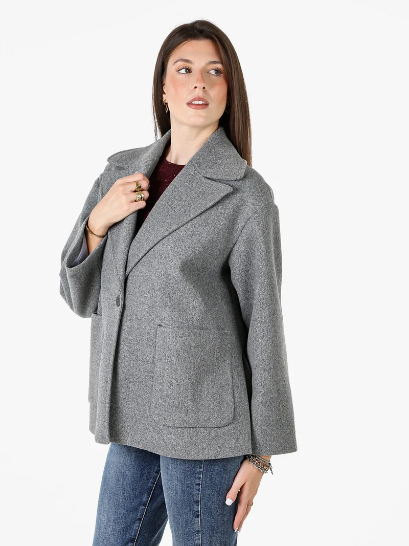 Cappotto donna oversize con bottone e spacchi laterali - grigio