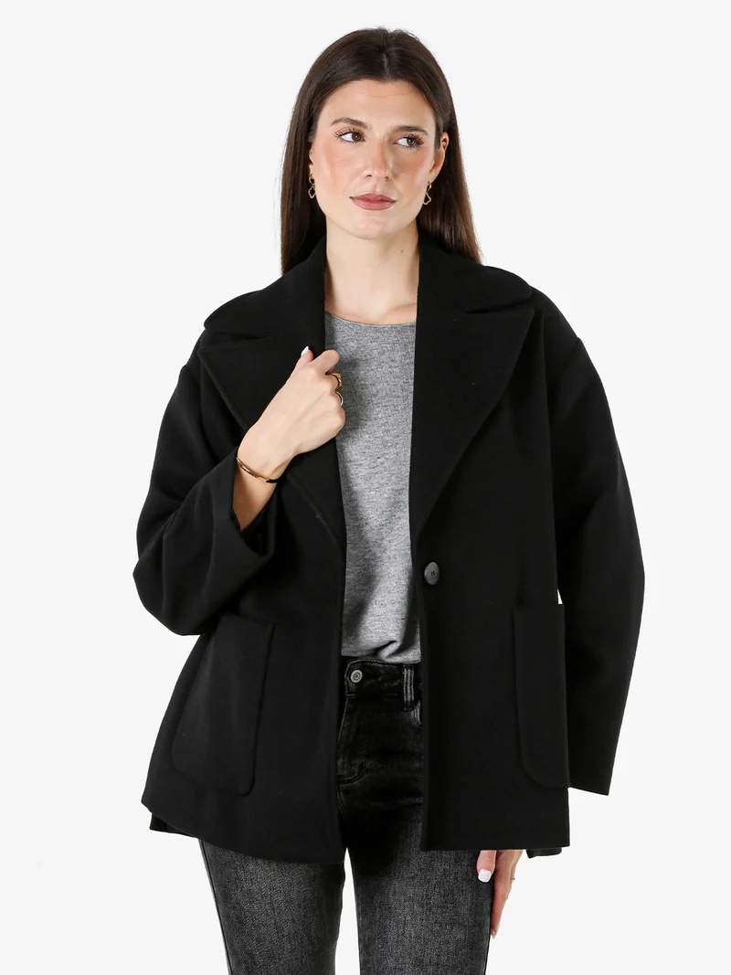 Cappotto donna oversize con bottone e spacchi laterali - nero