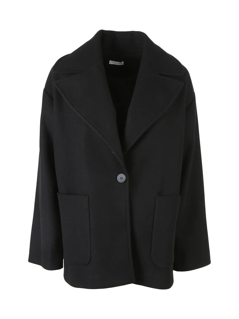 Cappotto donna oversize con bottone e spacchi laterali - nero