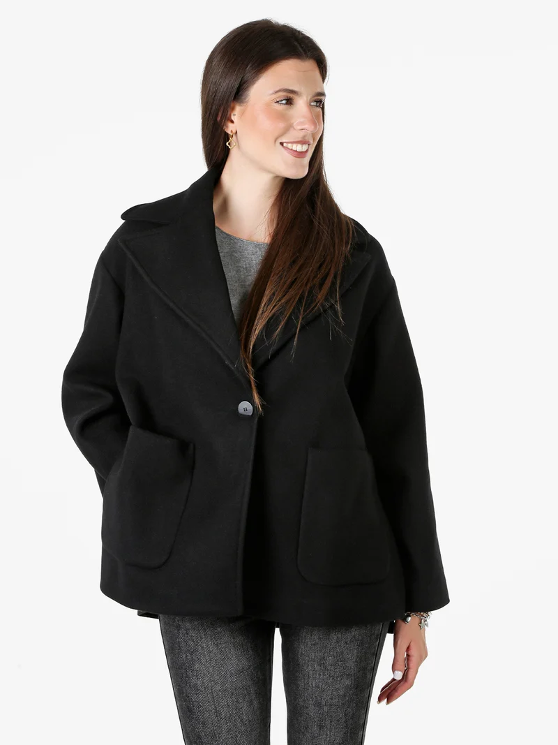 Cappotto donna oversize con bottone e spacchi laterali - nero