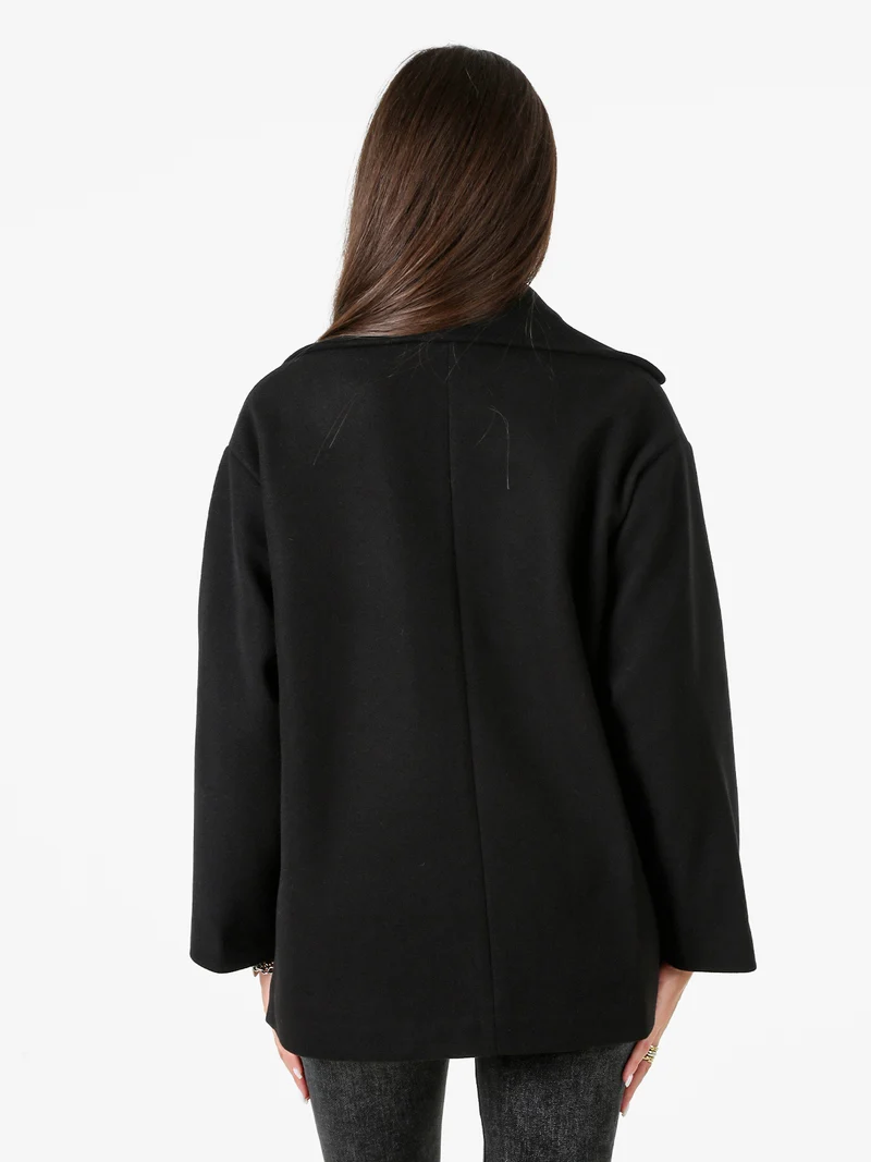Cappotto donna oversize con bottone e spacchi laterali - nero