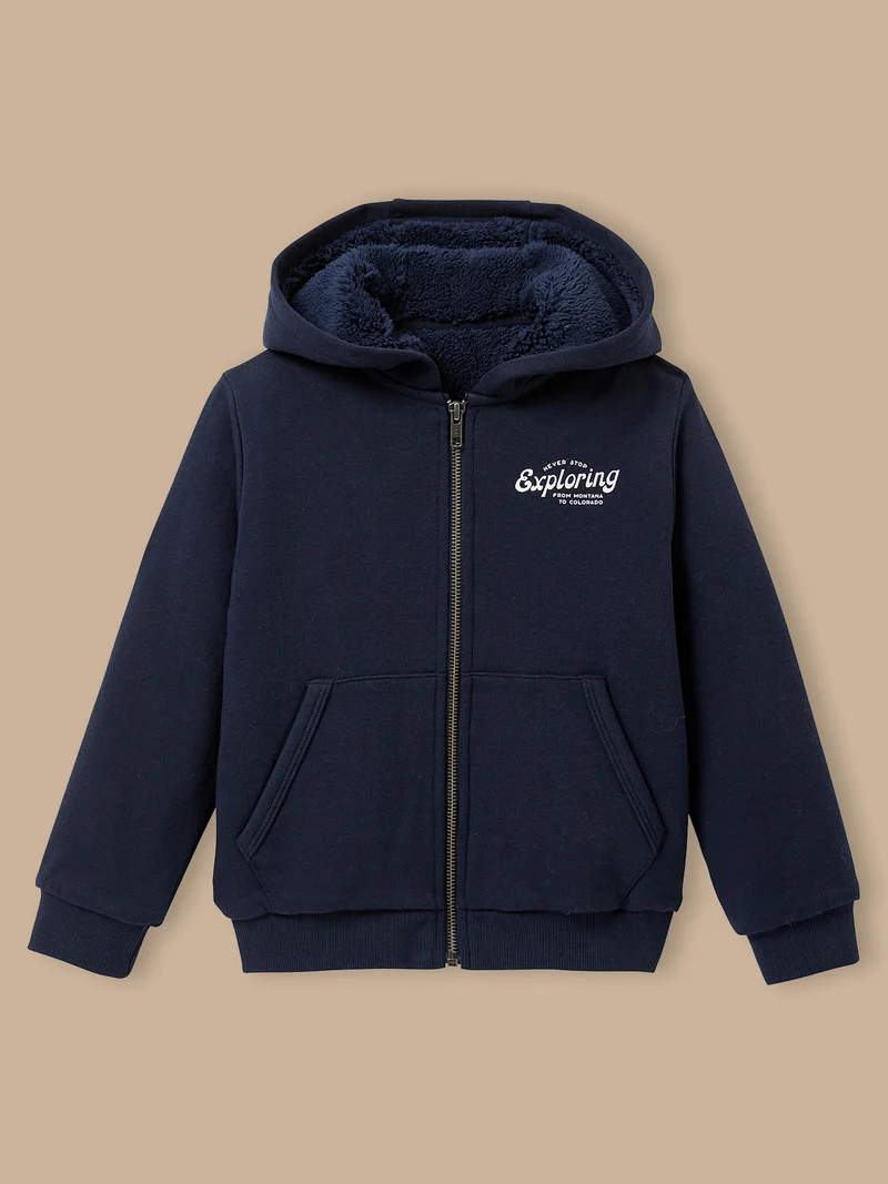 Jungen-Sweatjacke mit Reißverschluss und Sherpa-Futter