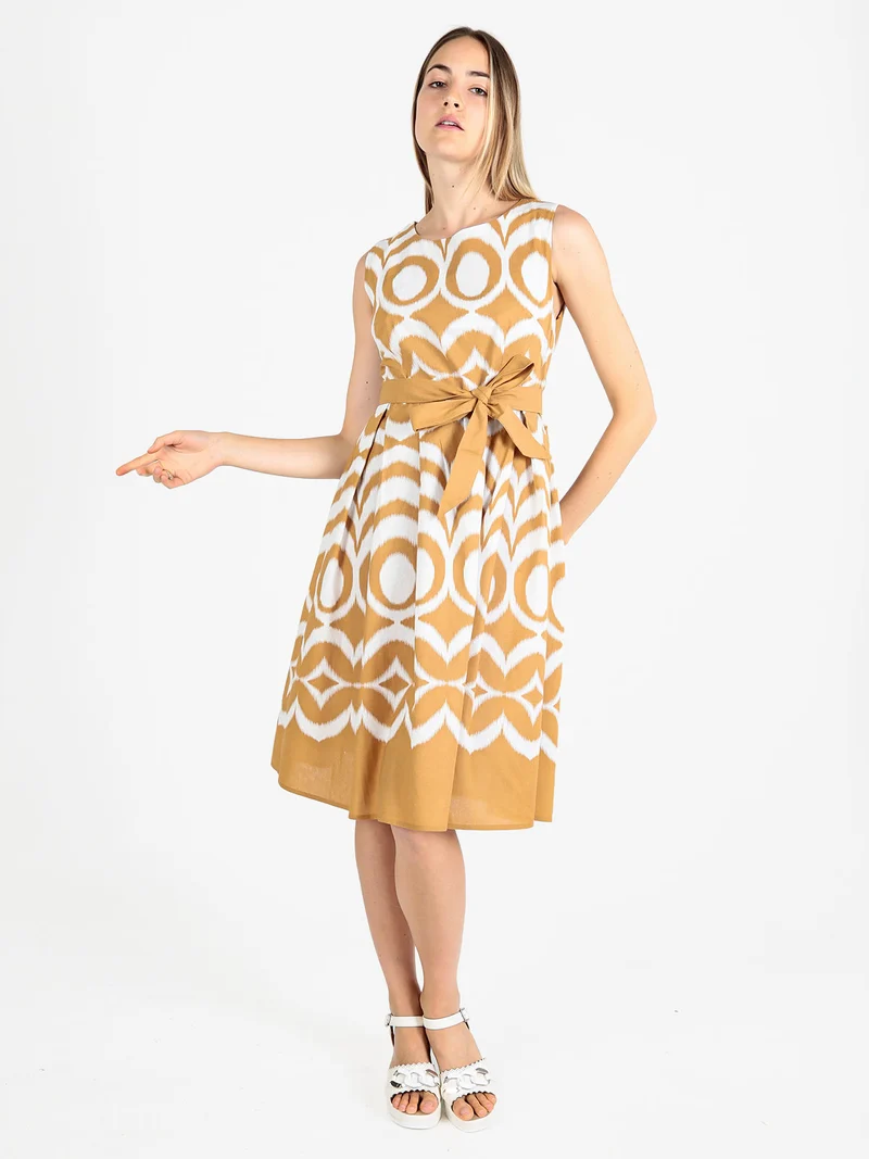 Vestito donna smanicato in misto cotone e lino - beige