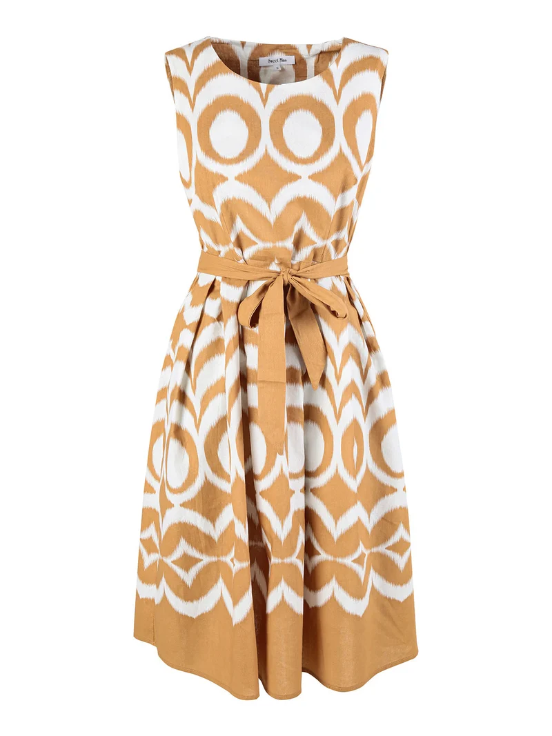 Vestito donna smanicato in misto cotone e lino - beige