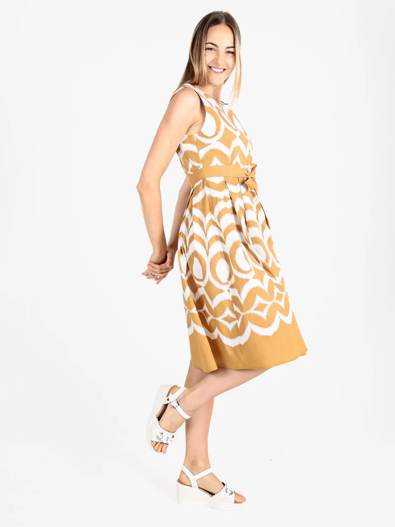 Vestito donna smanicato in misto cotone e lino - beige