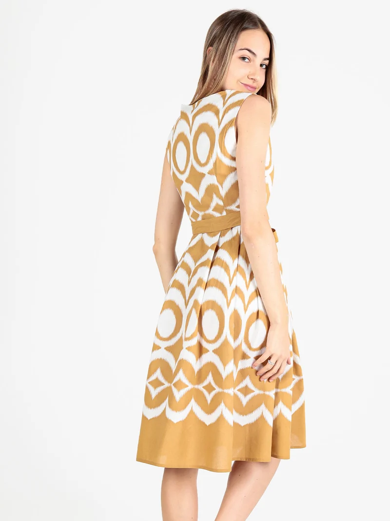 Vestito donna smanicato in misto cotone e lino - beige