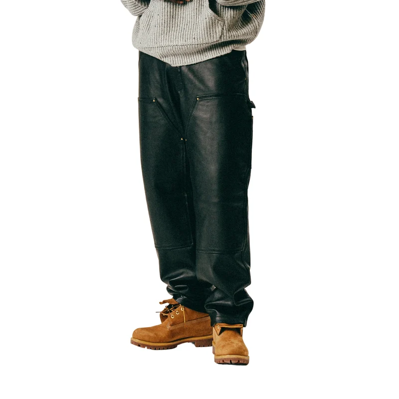 Lederhose Herren | Schwarze Lederhose mit doppeltem Kniebereich