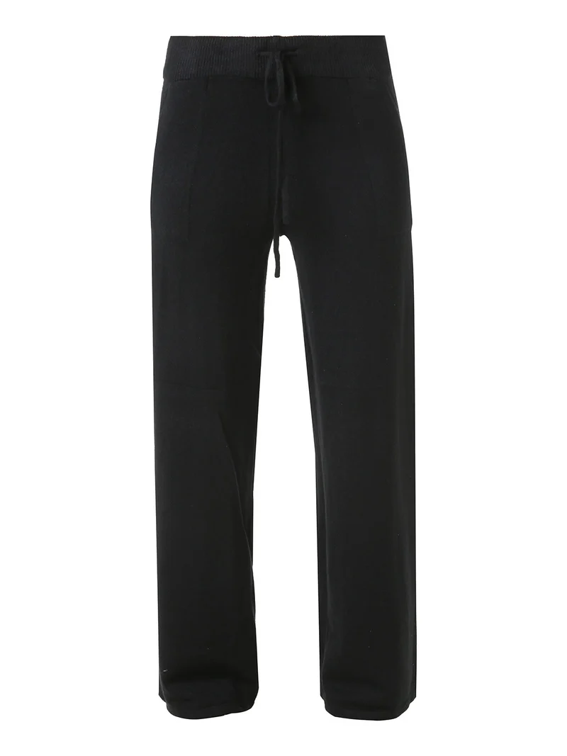 Pantaloni donna in maglia a gamba larga con coulisse - nero