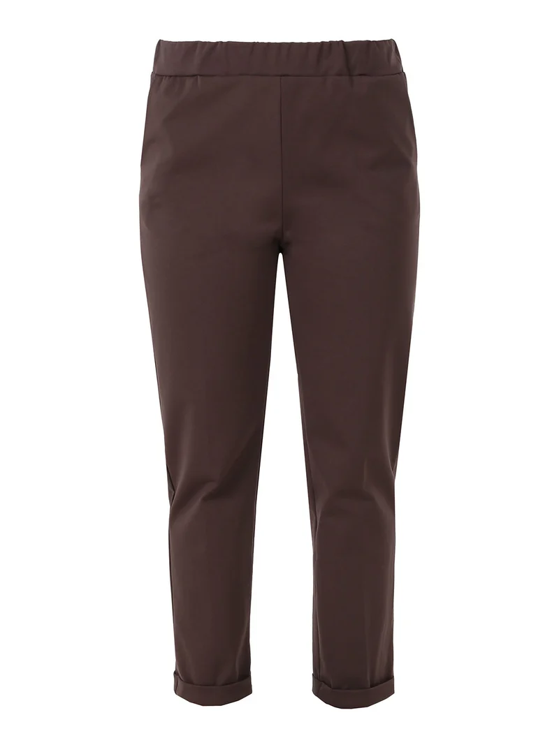 Pantaloni donna casual con risvolto - caffè