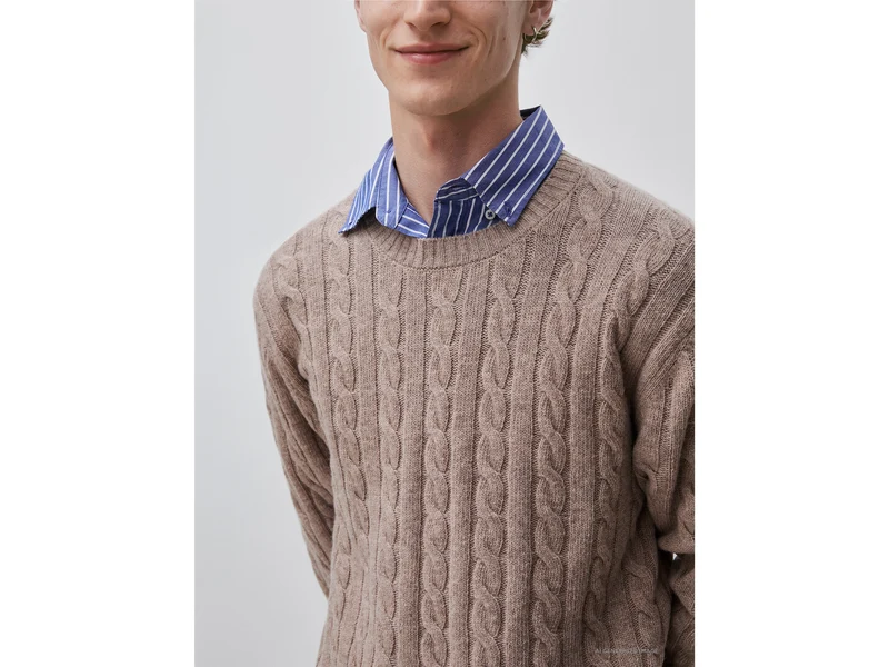 Rundhals-Pullover mit Zopfmuster aus Wolle-Mischgewebe