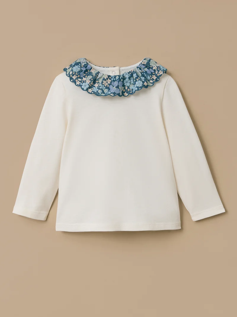 T-Shirt mit Liberty-Stoffkragen, Baby