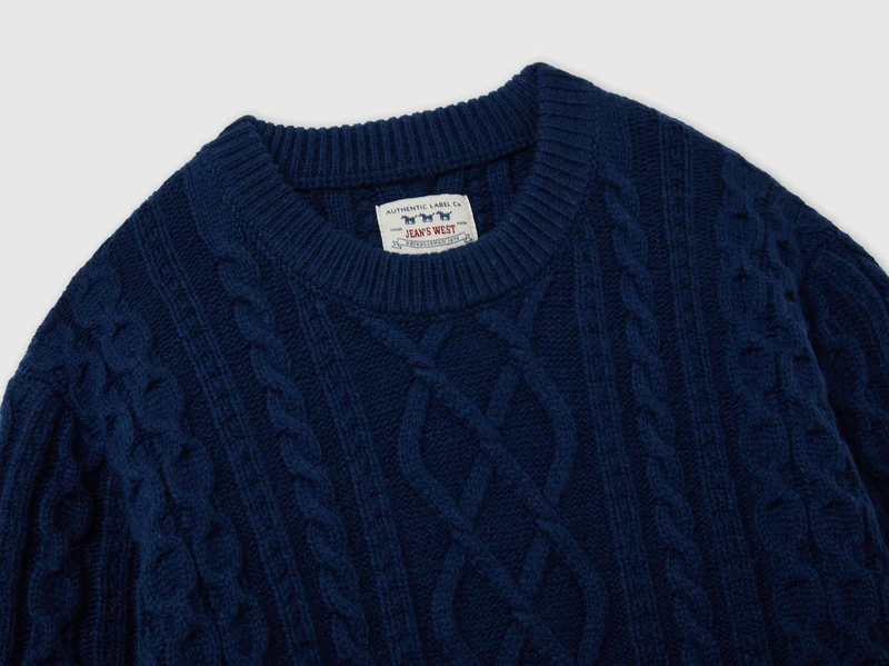 Zopfstrickpullover aus Wollmischung