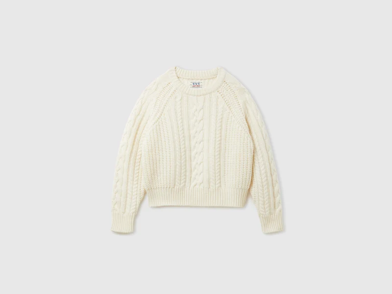 Zopfstrickpullover aus 100 % Wolle
