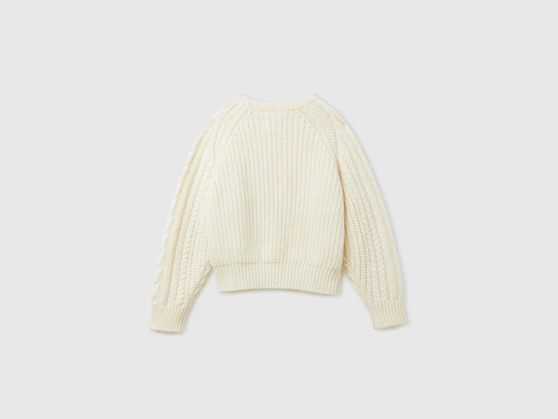 Zopfstrickpullover aus 100 % Wolle