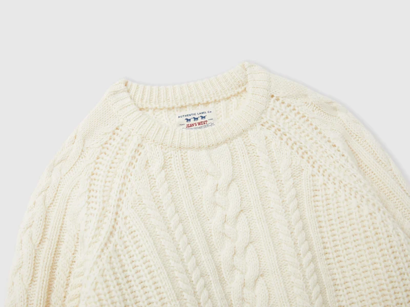 Zopfstrickpullover aus 100 % Wolle