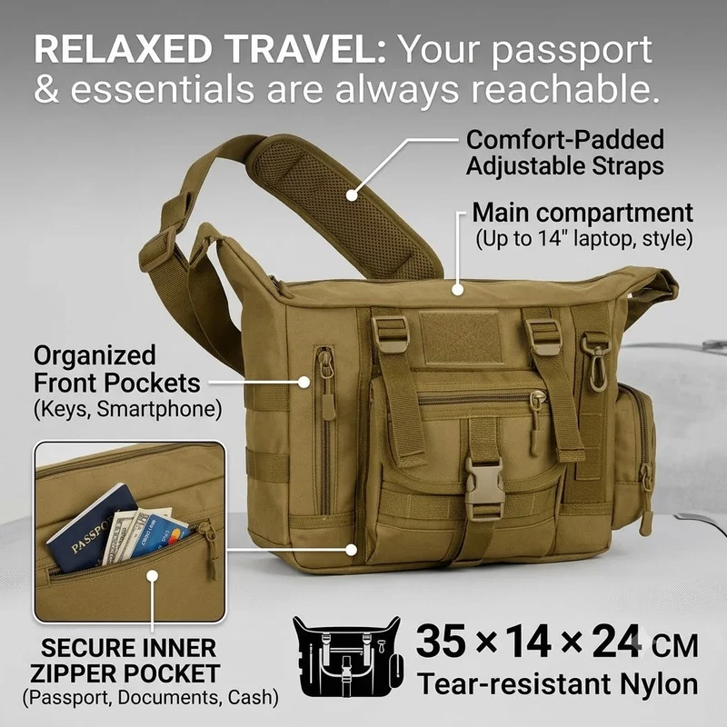 Herren Umhängetasche | Crossbody Tasche mit mehreren Fächern und Laptopfach