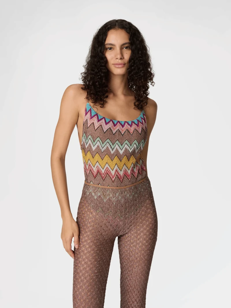 Strandhose aus Lamé-Viskose mit Spinnennetz-Muster