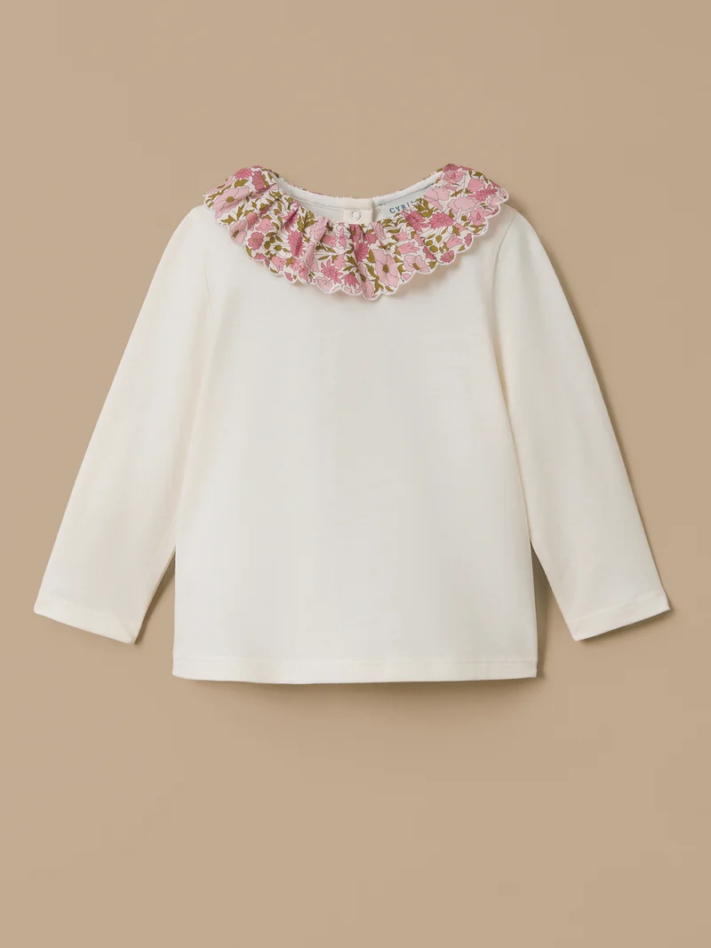 T-Shirt mit Liberty-Stoffkragen, Baby