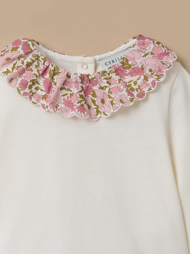 T-Shirt mit Liberty-Stoffkragen, Baby