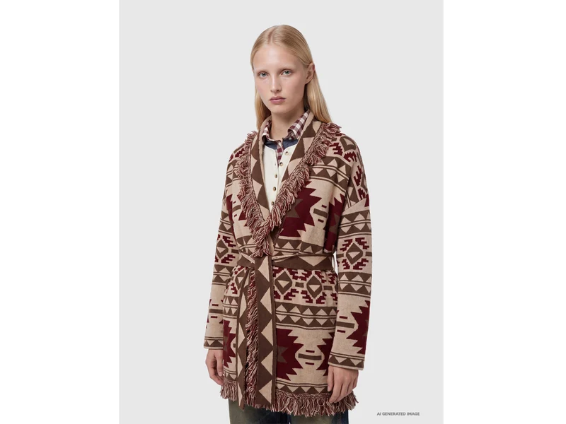 Jacquard-Strickjacke mit Fransen