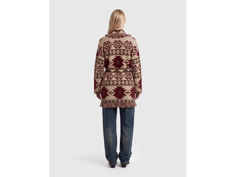 Jacquard-Strickjacke mit Fransen
