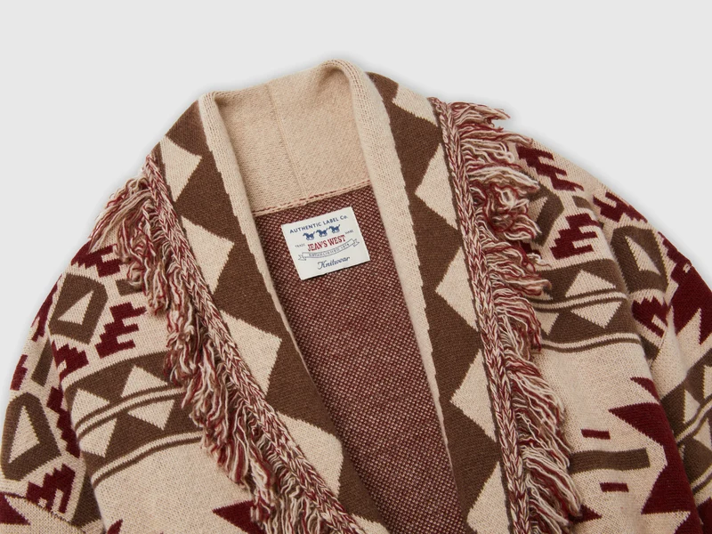 Jacquard-Strickjacke mit Fransen