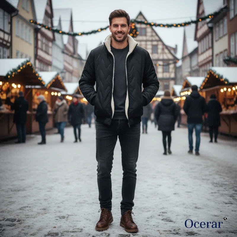 Herren Steppjacke | Winddichte Winterjacke mit warmem Futter, Stehkragen und körpernaher Passform