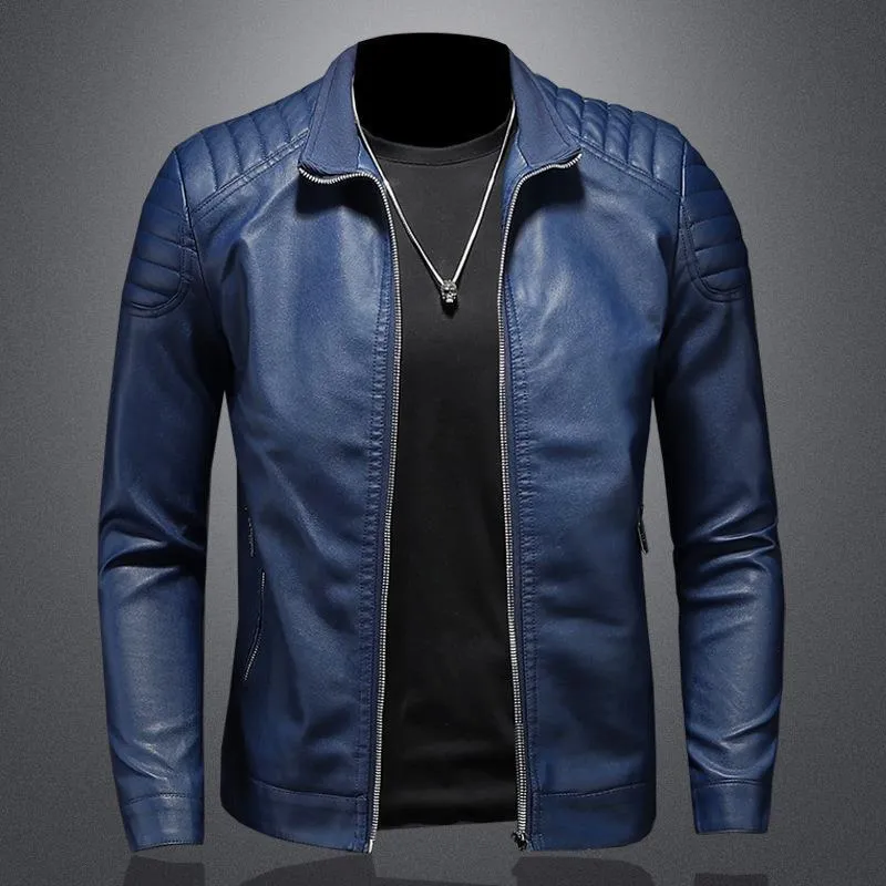 Herren Lederjacke | Leichte Jacke aus PU-Leder mit Reißverschluss und Steppdetails
