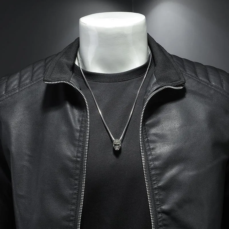 Herren Lederjacke | Leichte Jacke aus PU-Leder mit Reißverschluss und Steppdetails