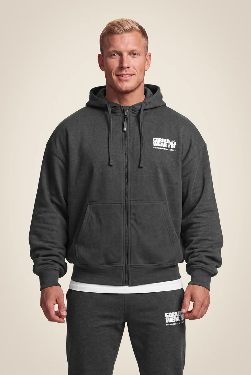 Classic Oversized Zipped Hoodie - Dark Gray Melange