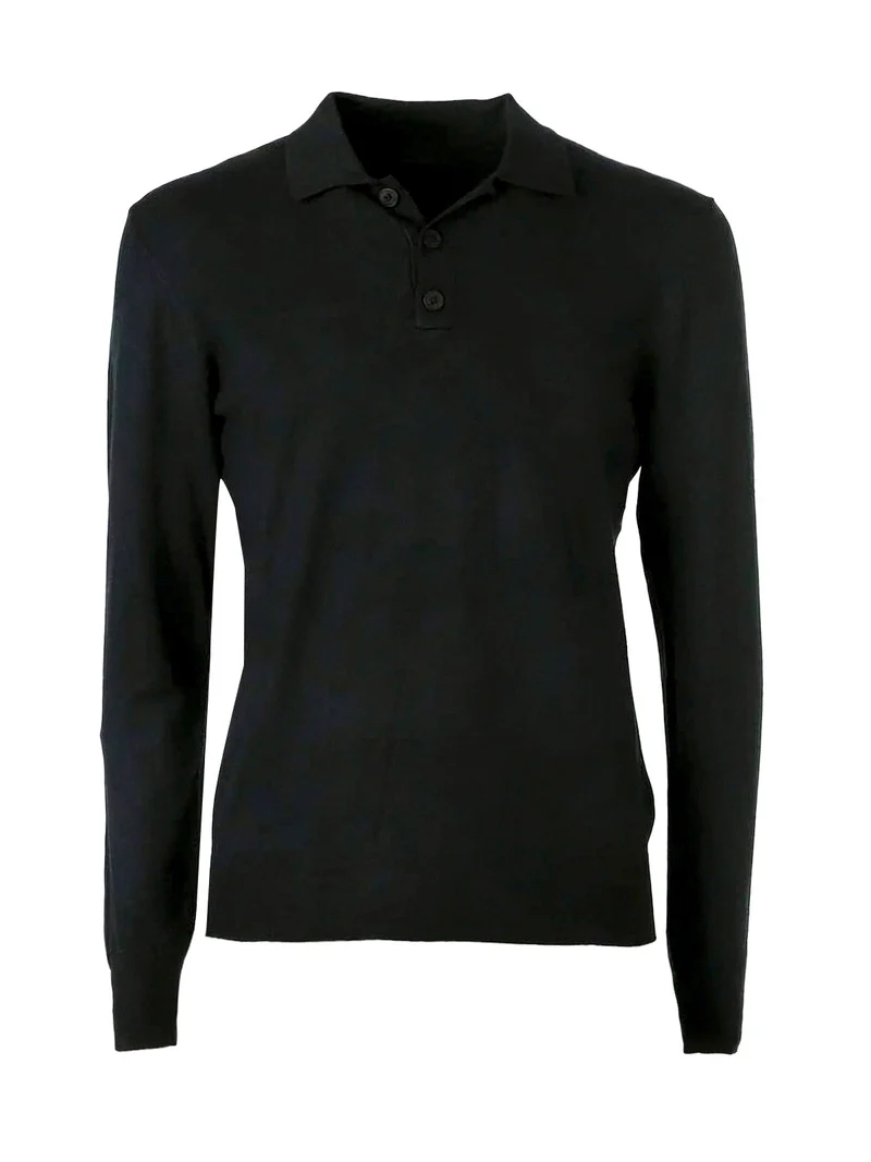 Polo da uomo in maglia a maniche lunghe - nero