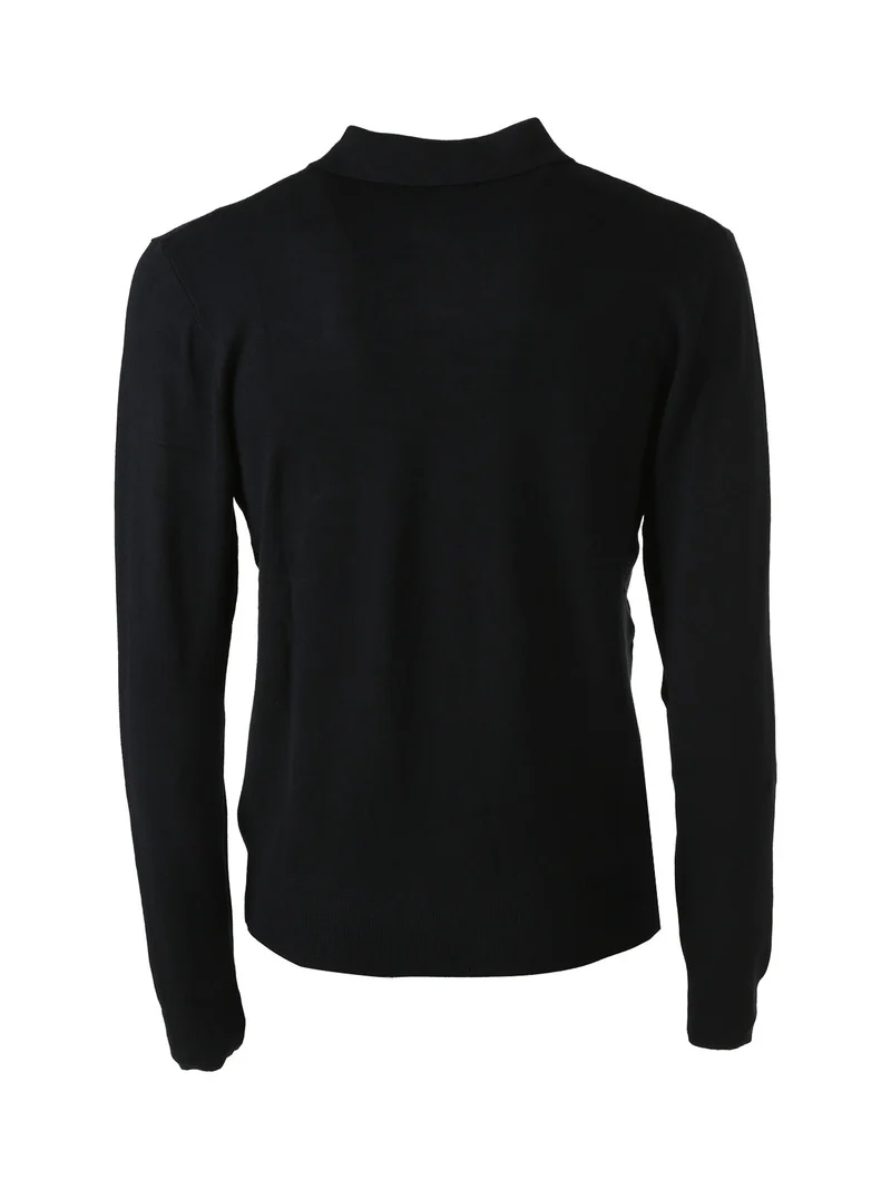 Polo da uomo in maglia a maniche lunghe - nero