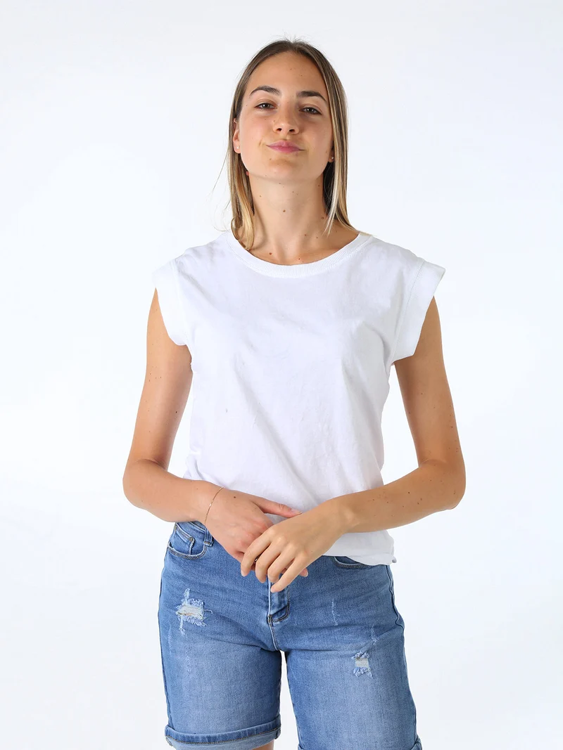 T-shirt donna in cotone senza maniche - bianco