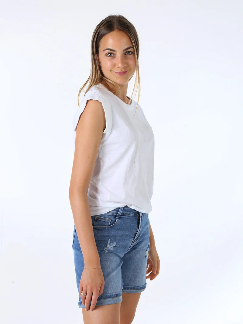 T-shirt donna in cotone senza maniche - bianco