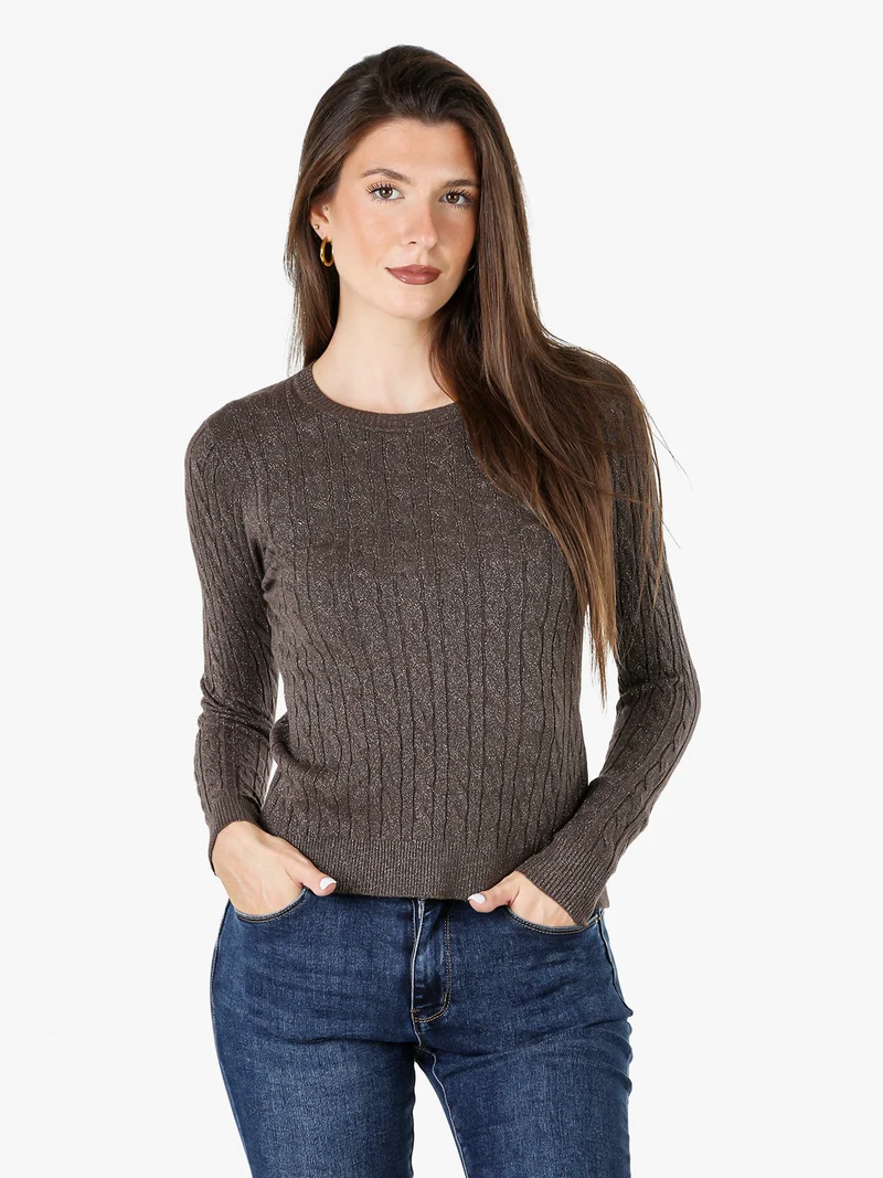 Pullover donna in maglia con lurex - moro