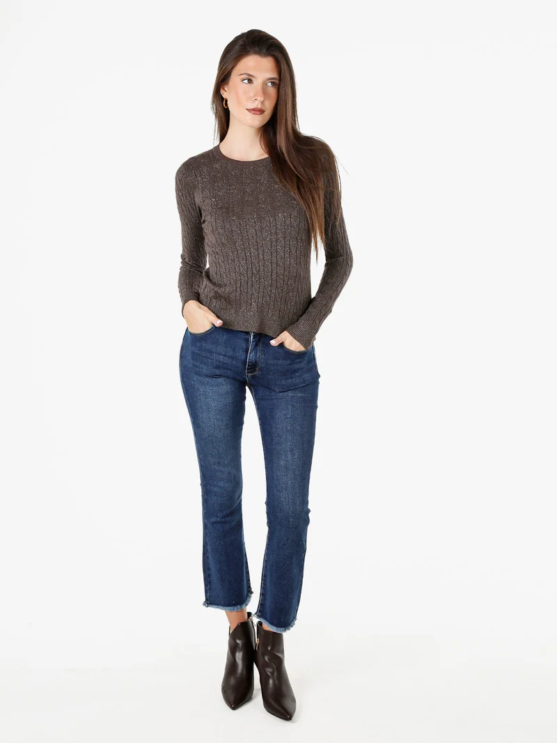 Pullover donna in maglia con lurex - moro