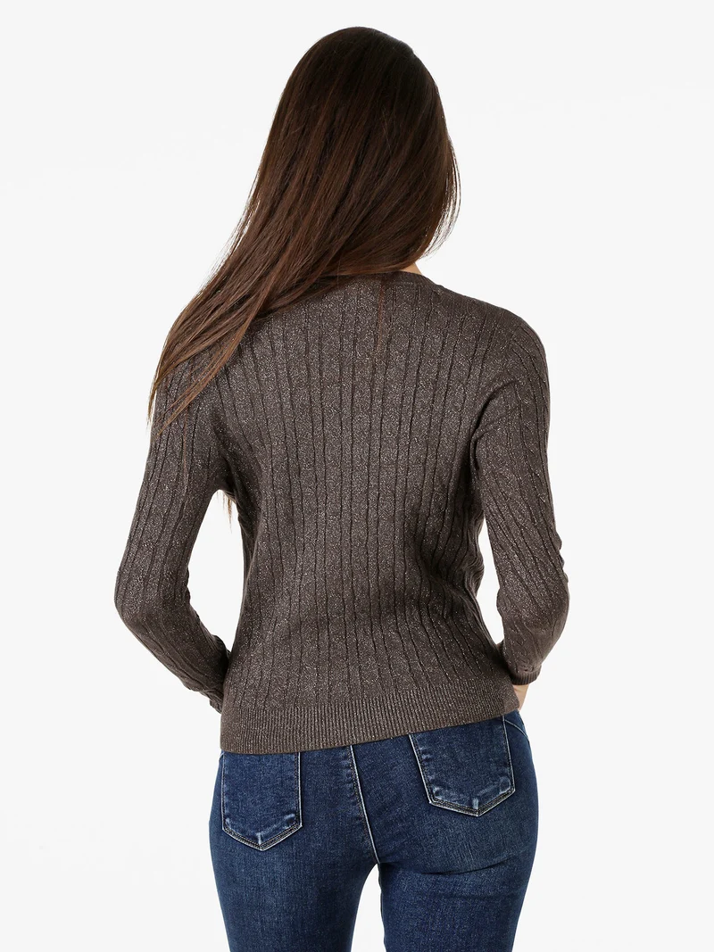 Pullover donna in maglia con lurex - moro