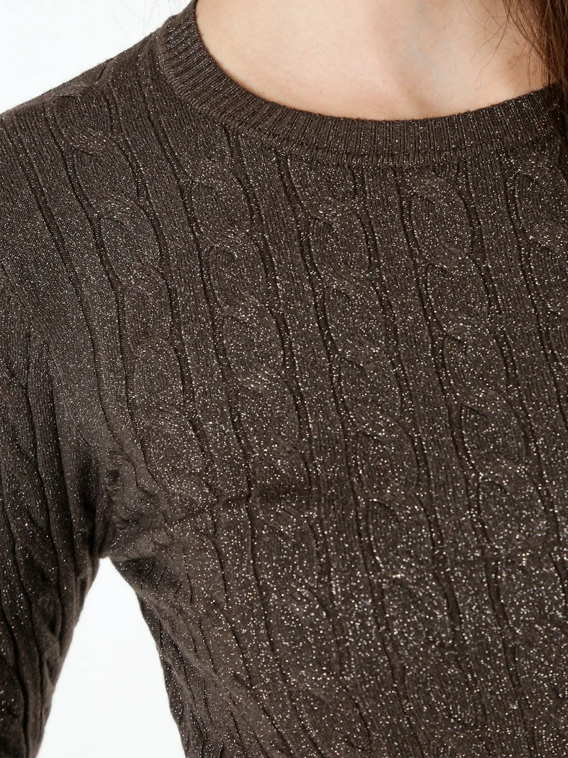 Pullover donna in maglia con lurex - moro