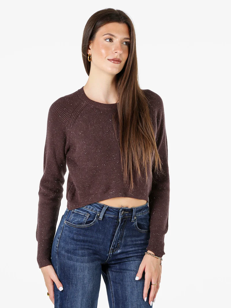 Maglione donna cropped con lurex - moro
