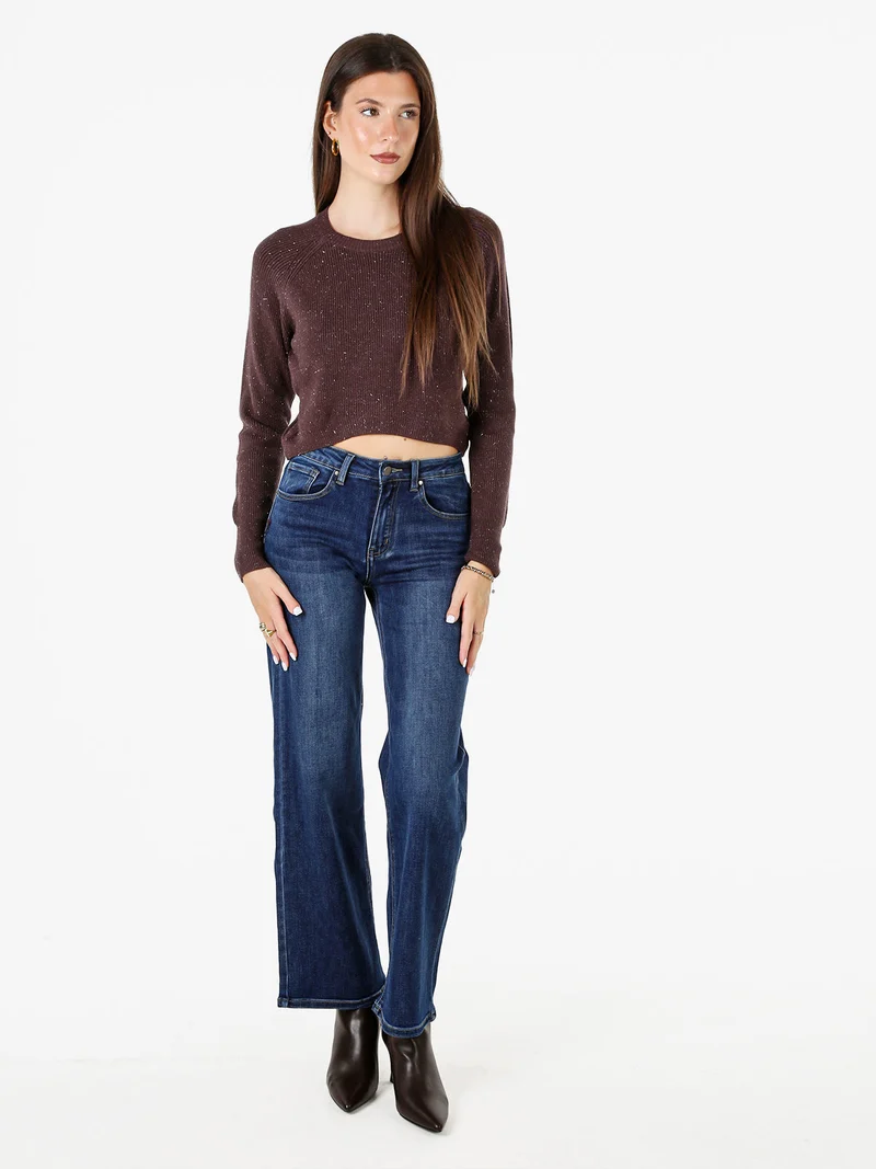 Maglione donna cropped con lurex - moro