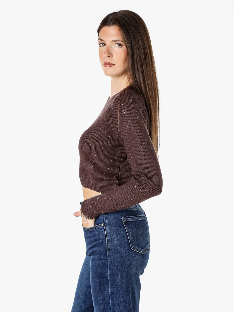 Maglione donna cropped con lurex - moro