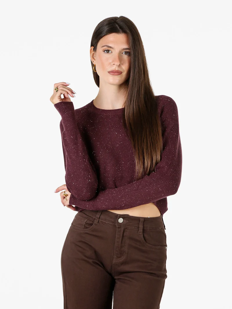 Maglione donna cropped con lurex - bordeaux