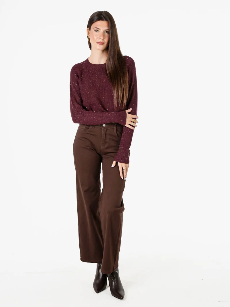 Maglione donna cropped con lurex - bordeaux