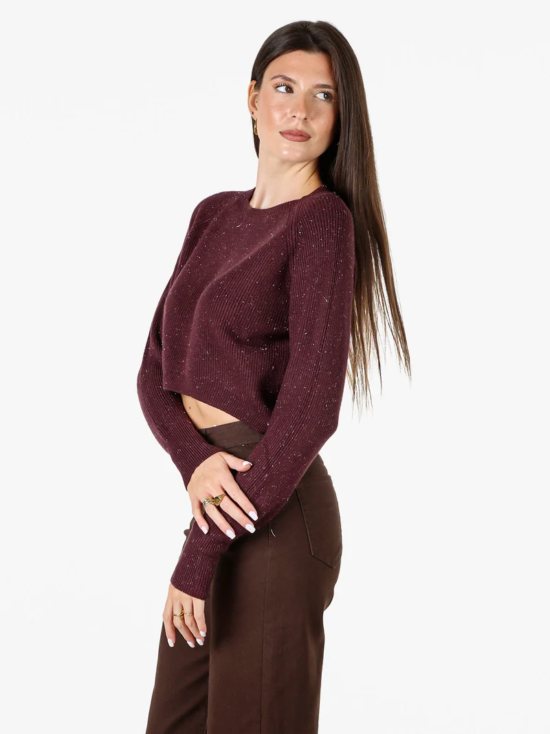 Maglione donna cropped con lurex - bordeaux