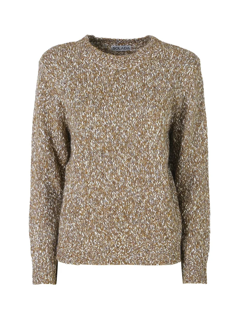 Maglione girocollo da donna in filato bouclè - cammello