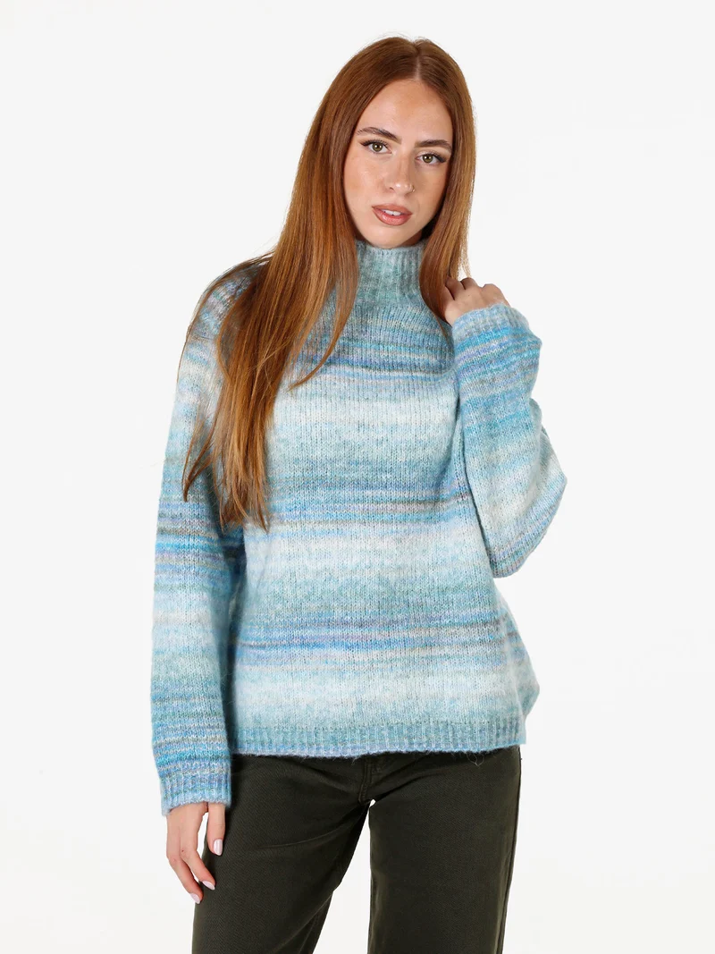 Maglione donna multicolore con collo a lupetto - azzurro
