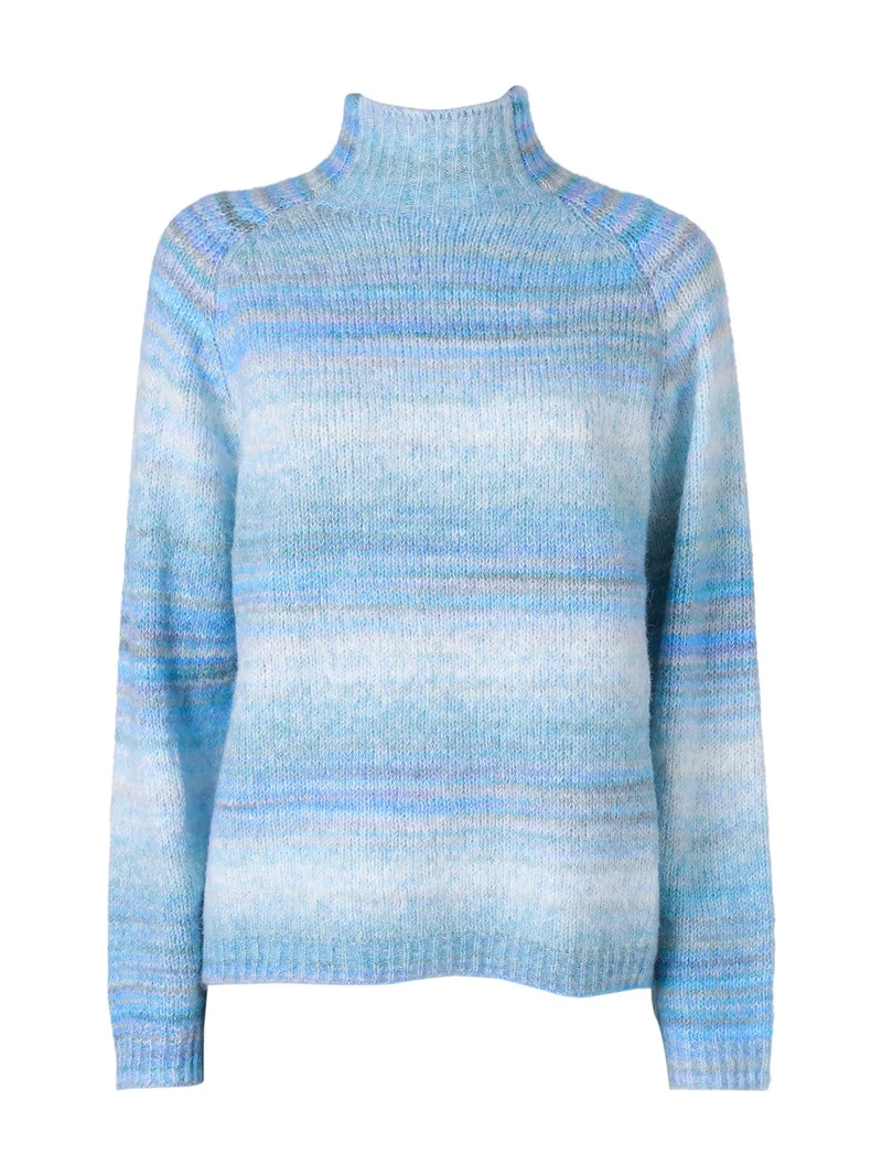Maglione donna multicolore con collo a lupetto - azzurro