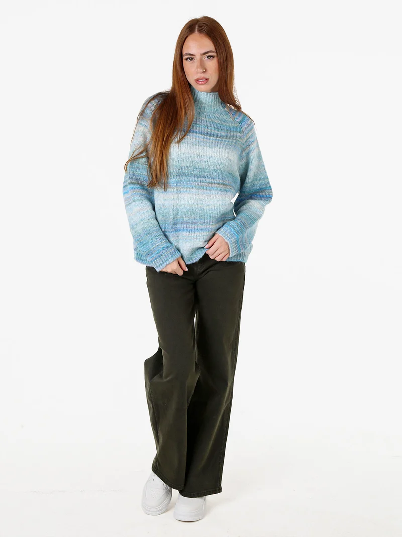 Maglione donna multicolore con collo a lupetto - azzurro